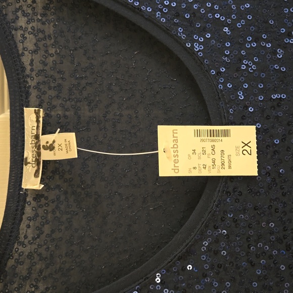 Womens Dress Barn 2x Navy sequin short sleeve top NWT - Picture 3 of 4